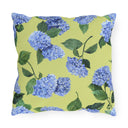 Hydrangea Patterned Outdoor Pillow in Honeydew