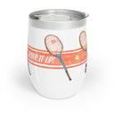 Stainless Steel Wine Tumbler and Illustrated with orange stripe and tennis racquets with the phrase "Serve It Up"