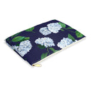 Top View of size Large Hydrangea Travel or makeup pouch in Twilight Navy