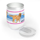 Good Dog Wine Tumbler with Blue and pink Stripe with plastic lid with closure