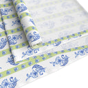 Watercolor Woodblock Striped Patterned Table Runner Rolled in Cloudless and Honeydew