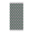 Front View of Watercolor Woodblock Beach Towel in Tennis Grass Color Option