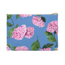 Front view of size small Hydrangea Travel or makeup pouch in Cloudless Sky Blue