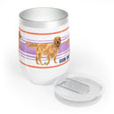 Good Dog Wine Tumbler with Purple and Orange Stripe with plastic lid with closure