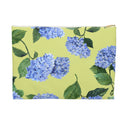 Front view of size large Hydrangea Travel or makeup pouch in Honeydew