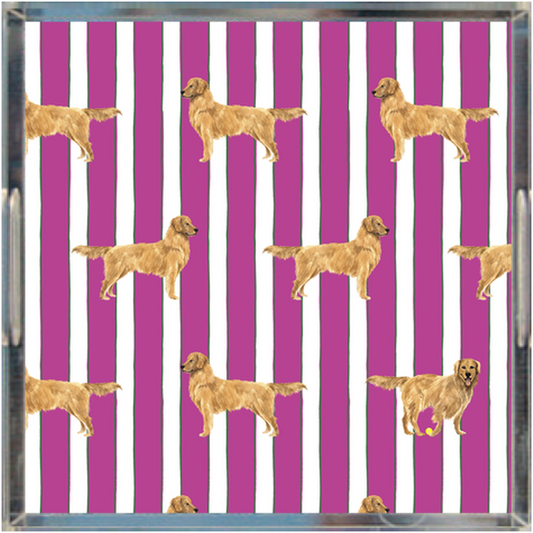 Good Dog Prep Stripe 12x12 Lucite Tray in Peony Pink