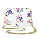Hand painted multicolor Inky Floral print on a leather crossbody chain strap purse