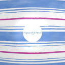Zoomed Base View of Cloudless Sky Blue and Peony Pink Painted Stripe Ornamental Bowl