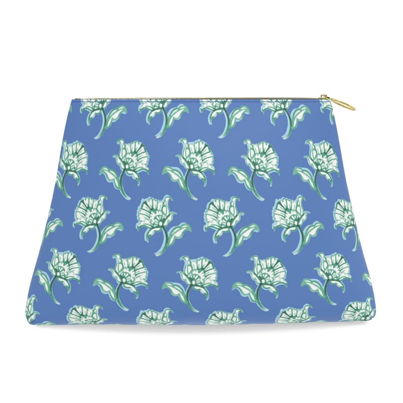 Watercolor Woodblock Leather Clutch
