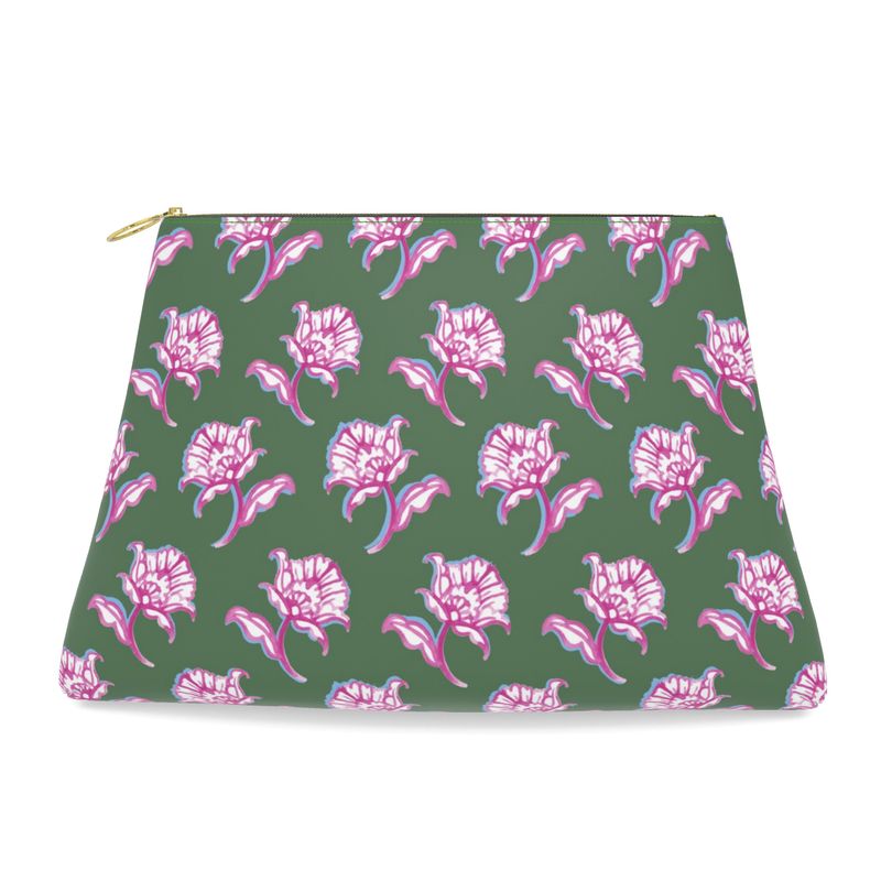 Watercolor Woodblock Leather Clutch