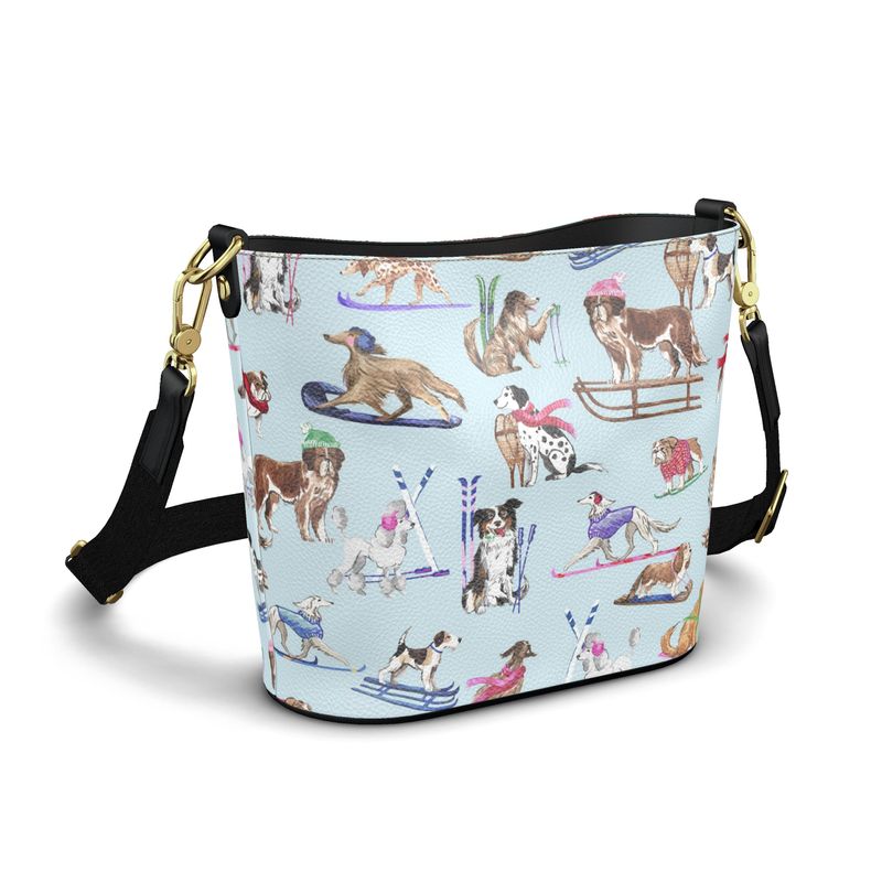 Chalet Dogs Leather Bucket Tote