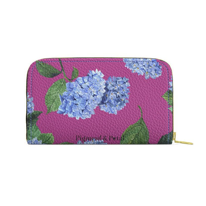 Hydrangea Patterned Leather Zip Wallet