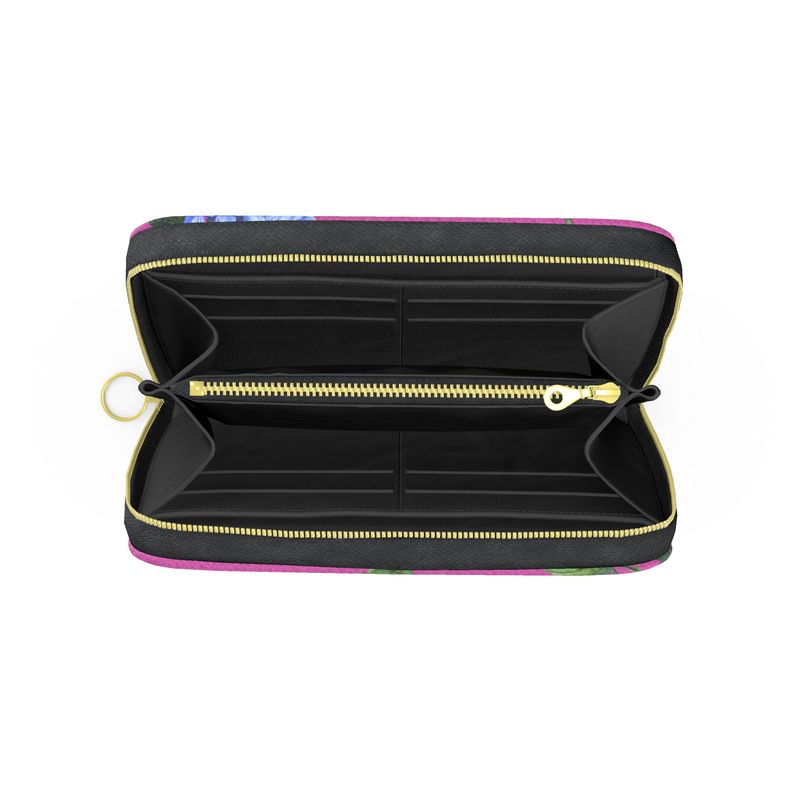 Hydrangea Patterned Leather Zip Wallet