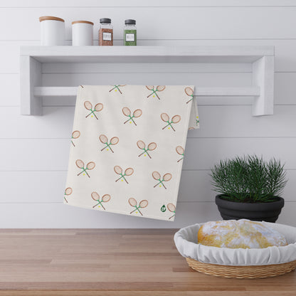 Grass courts kitchen towel on towel rack over kitchen counter in Tennis Grass Green Racquets