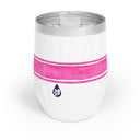 Back view of Stainless steel wine tumbler with pink stripe and tennis racquets with quote make it a double