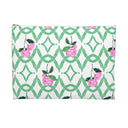 Back view of Botanical Trellis patterned pouch in Tennis Grass Green with Pink Hydrangeas