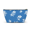 Front View Inky Floral TBottom Pouch in Cloudless with black zipper