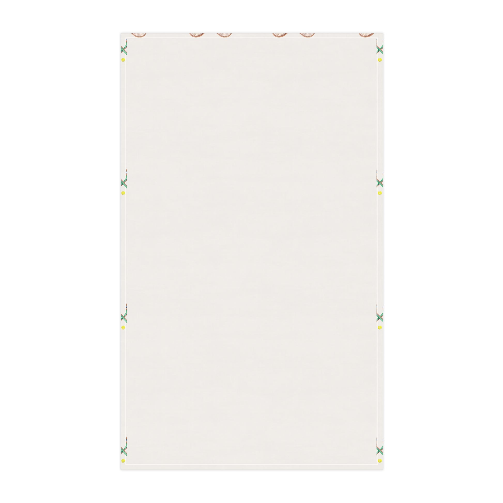 back flat view of Grass courts kitchen towel in Tennis Grass Green Racquets