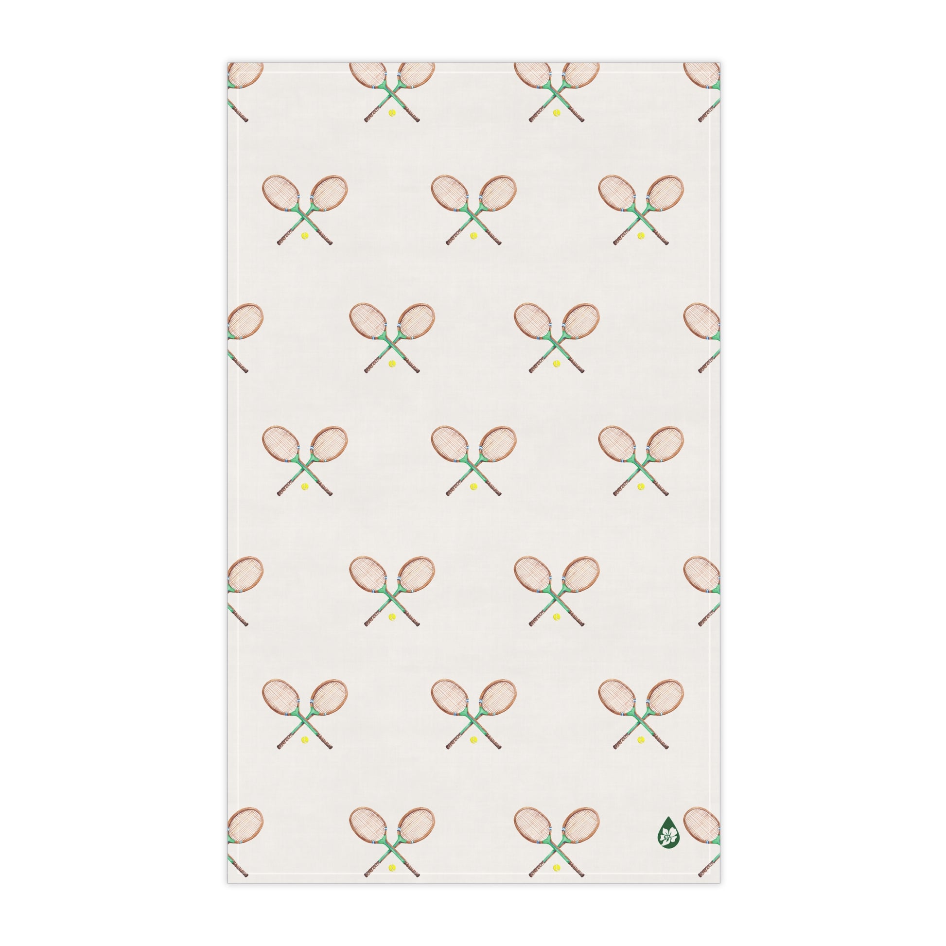 Front flat view of Grass courts kitchen towel in Tennis Grass Green Racquets