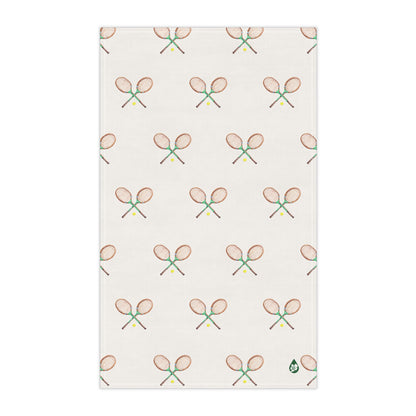 Front flat view of Grass courts kitchen towel in Tennis Grass Green Racquets