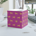 Good Dog Sticky Note Cube on desk in Peony Pink 