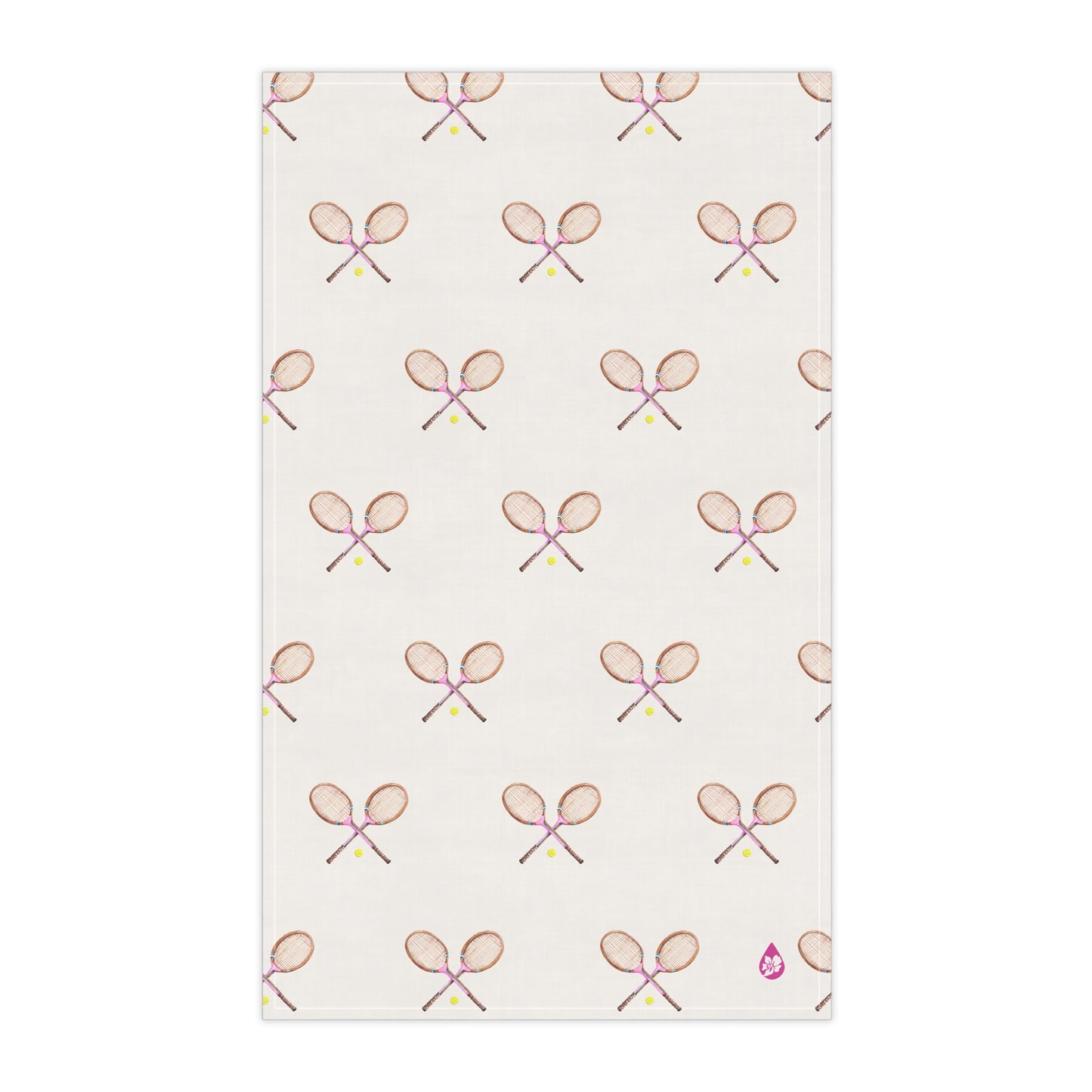 front flat view of Grass courts kitchen towel  in Peony Pink Racquets