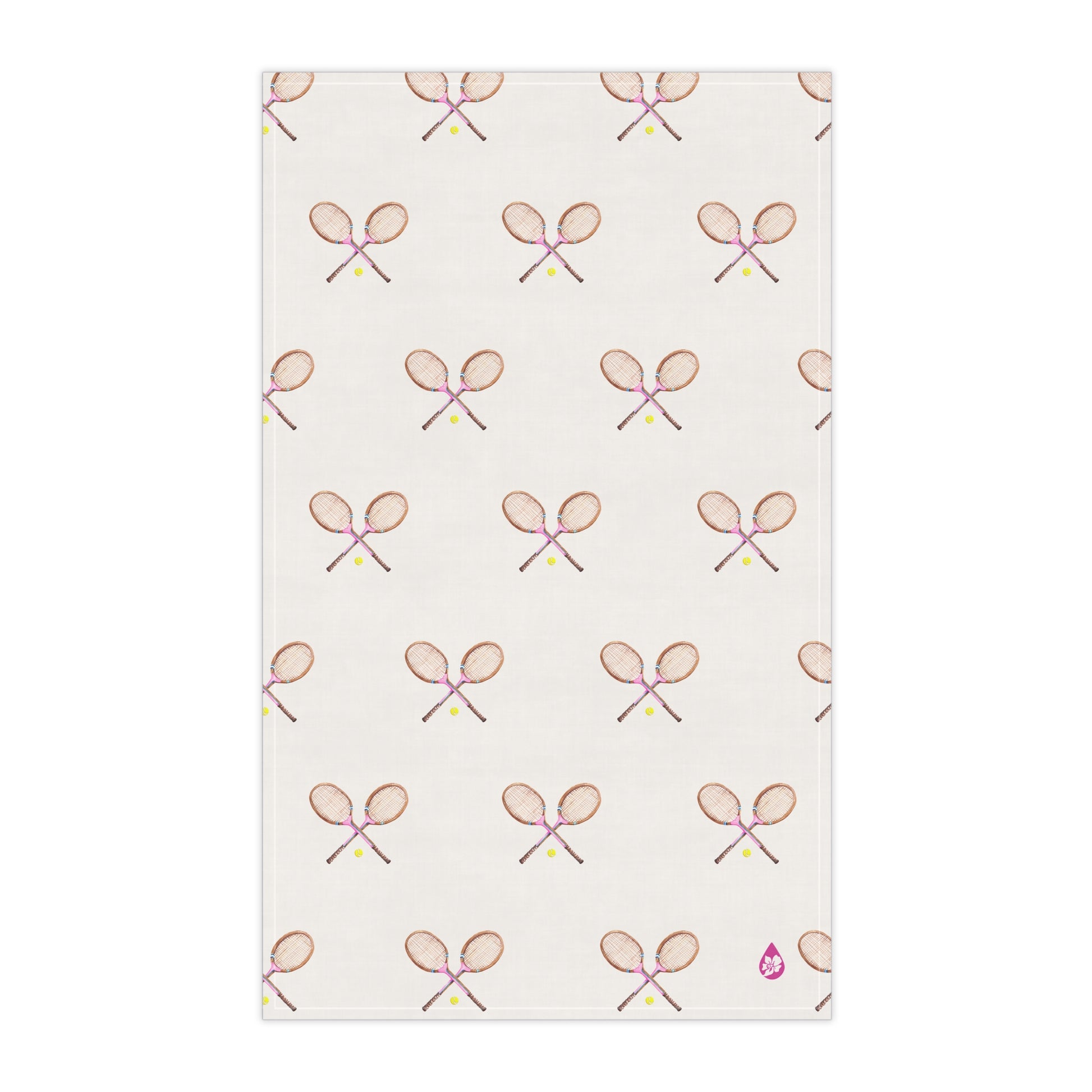 front flat view of Grass courts kitchen towel  in Peony Pink Racquets