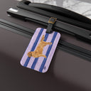 Good Dog Luggage tag with Golden Retriever and Hydrangea and Twilight Stripe