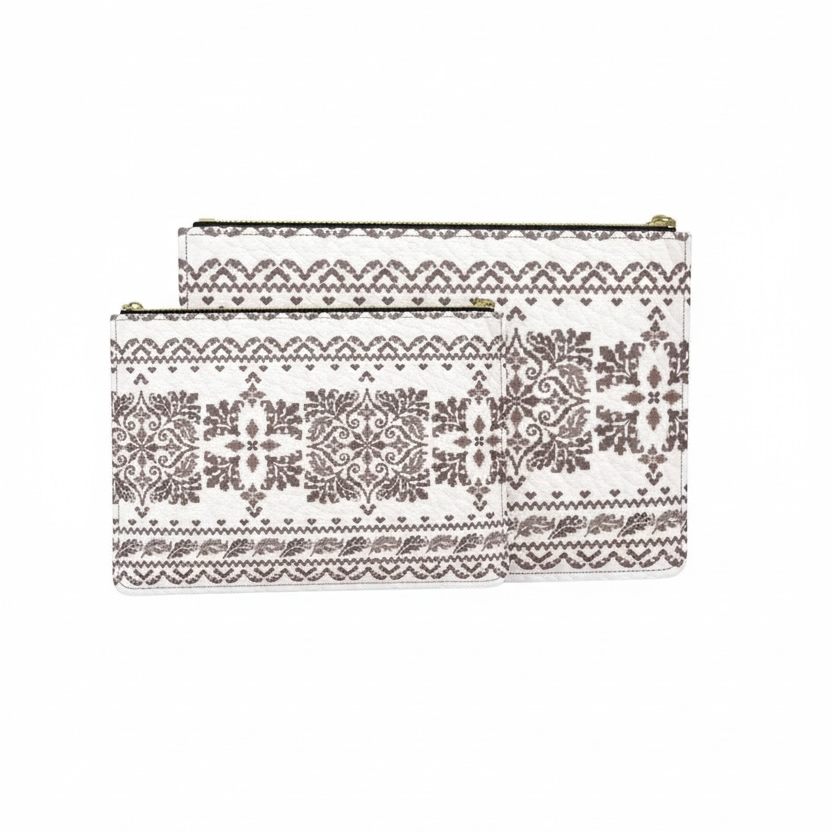 Patterned pouch on a white background