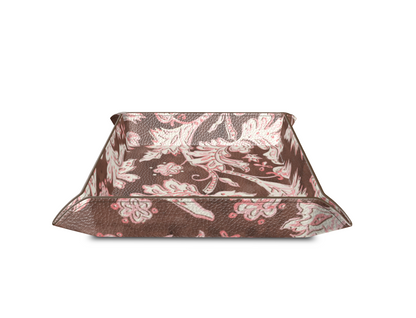 Woodblock style printed leather catch all tray