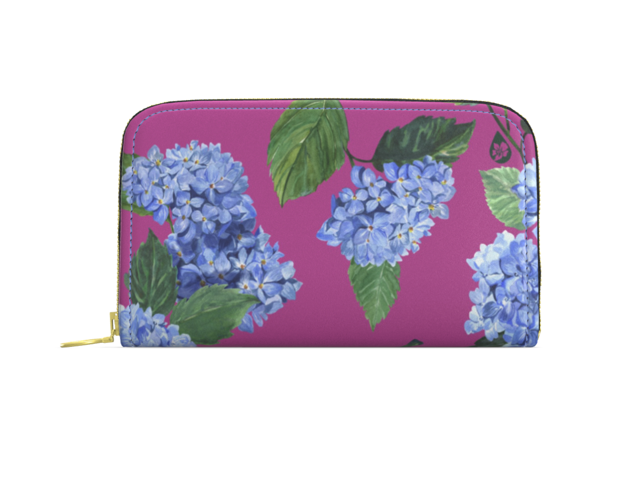 Hydrangea Patterned Leather Zip Wallet