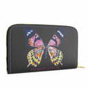 A black zip-around wallet by Pigment & Petal featuring a large colorful butterfly graphic on the front and gold-tone zipper hardware.