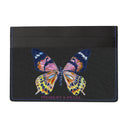 Solstice Card Case black premium leather featuring a distinctive colorful hand painted butterfly
