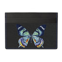 Solstice Card Case black premium leather featuring a distinctive colorful hand painted butterfly
