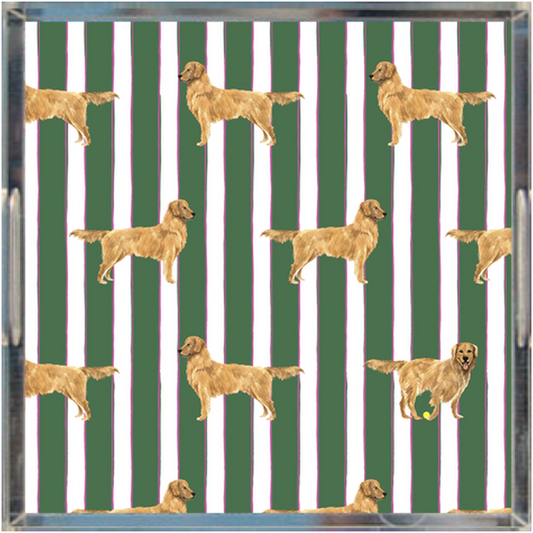 Good Dog Prep Stripe 12x12 Lucite Tray in Tennis Grass Green