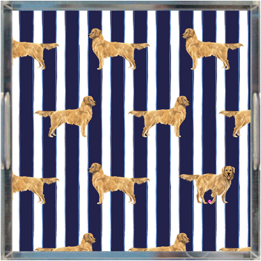 Good Dog Prep Stripe 12x12  Lucite Tray in Twilight Navy